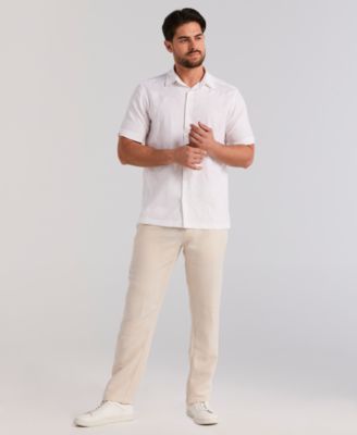 Men's Floral Linen Shifley Embroidered Button-Down Shirt