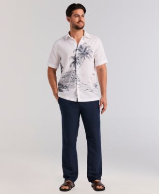 Men's Linen-Blend Island Scenic Print Shirt