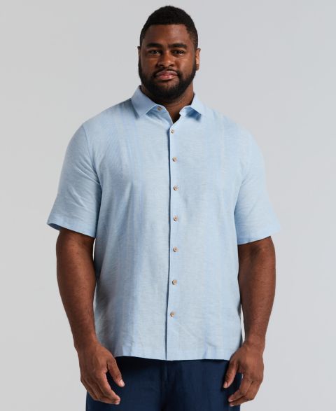 Мужская рубашка Cubavera Big & Tall Linen Short-Sleeve Panel, цвет: Синий