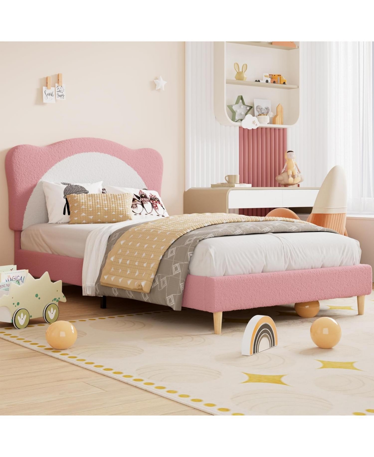 gaomon Full Bed Frame for Kids - Cute Velvet Princess Platform with Upholstered Headboard Girls/Boys