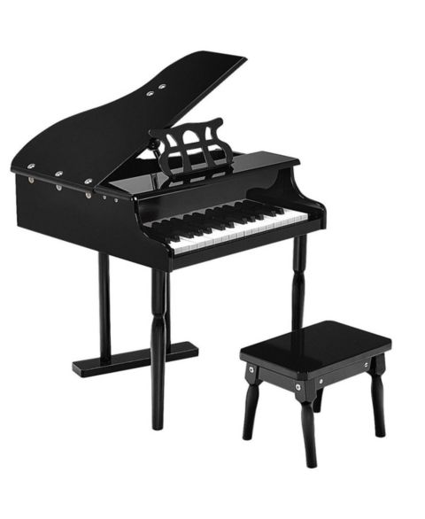 Детские игрушки Slickblue Kids' 30-Key Piano Keyboard with Bench, Piano Lid and Music Stand, 4-Piece Set, Ages 3+, цвет: Чёрный