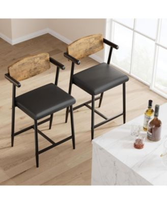 Counter Height Bar Stools Set of 2 with Arms, Upholstered Modern Metal Bar Chairs