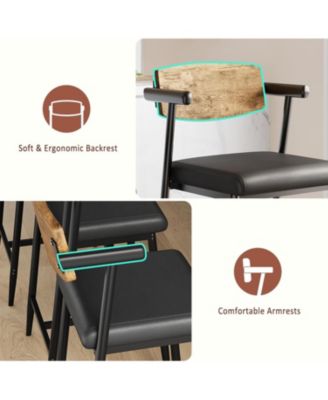 Counter Height Bar Stools Set of 2 with Arms, Upholstered Modern Metal Bar Chairs