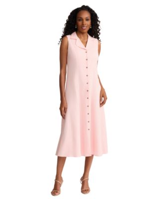 Petite Sleeveless Collared Maxi Shirt Dress