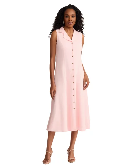 Petite Sleeveless Collared Maxi Linen Shirt Dress - Petal Pink