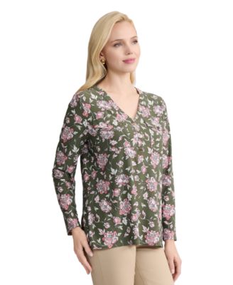 Petite Long-Sleeve Henley Neck Top