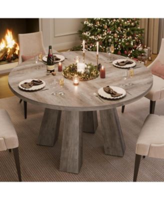 47" Round Dining Table for 4-6, Wood Kitchen Table with Sturdy Base, Farmhouse Circle Dinner Table for Dining Room, Living Room, 4 Strong Legs