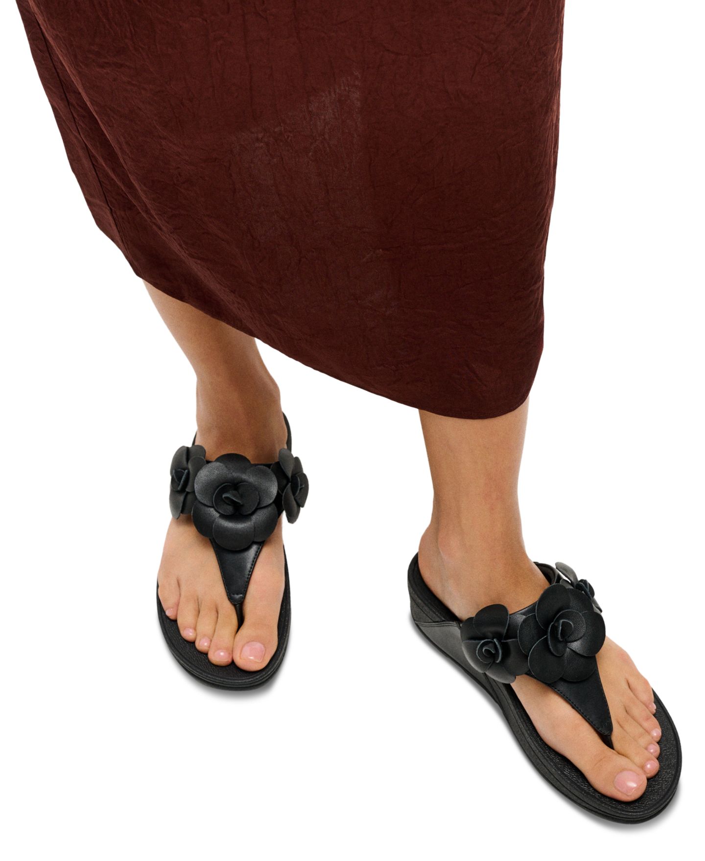 Женские сандалии FitFlop Lulu Flower Toe Post Slip-On, цвет: Чёрный — фото 5