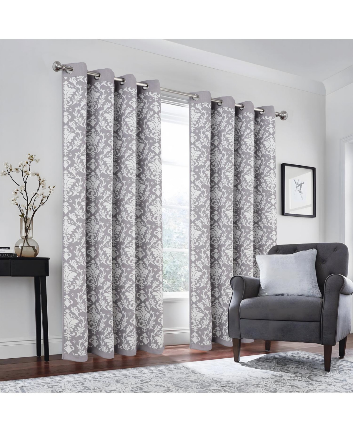 Olivia Gray 100% Polyester 190 Gsm Cressida Reversible Blackout Grommet Curtain Panel 54" x 84" Grey