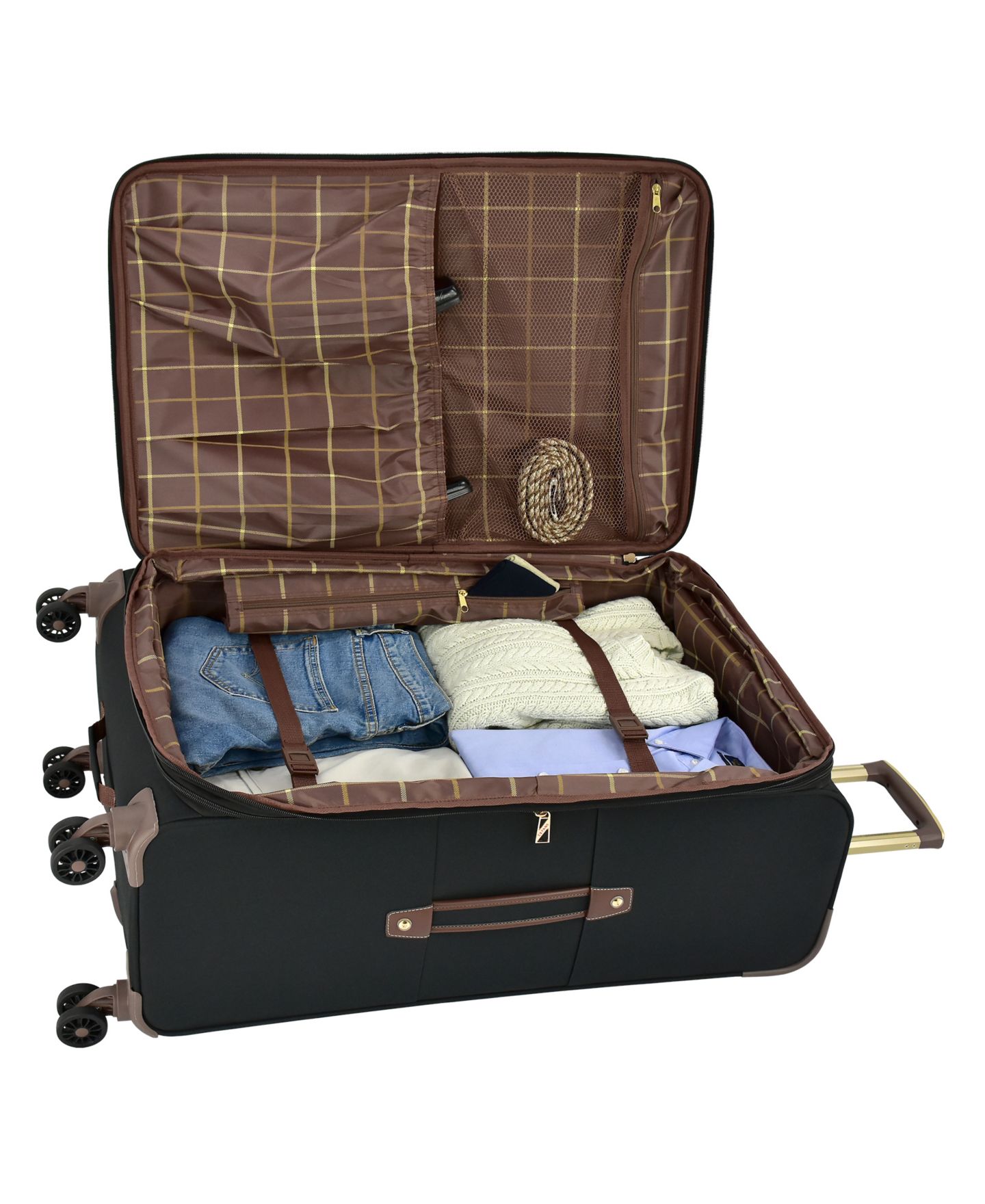 Чемодан London Fog Nottingham Medium Expandable Softside Spinner, цвет: Чёрный каштановый — фото 5