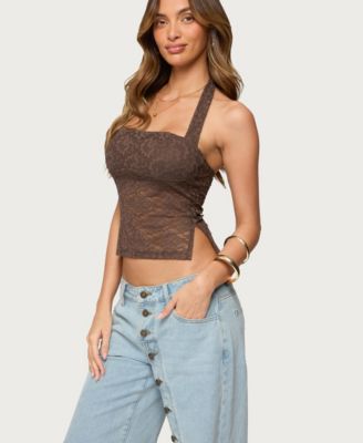 Women's Zolah Lace Straight Neck Halter Top