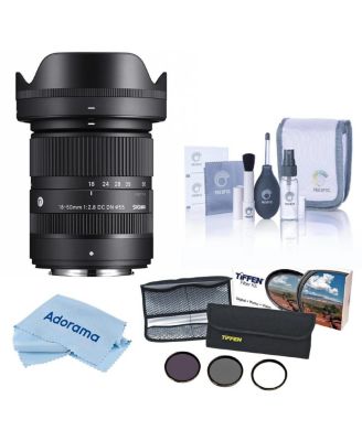 18-50mm f/2.8 DC DN Contemporary Lens for Fujifilm X, Bundle with 55mm Essential Filter Kit, Cleaning Kit and Cleaning Cloth