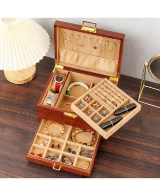 Solid Wood Jewelry Box with Velvet Lining and Lock