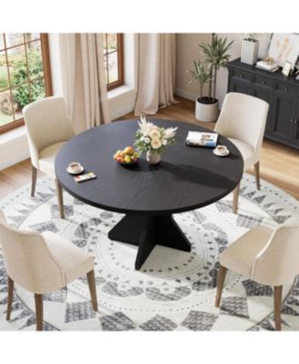 Round Dining Table for Circle Kitchen Dinner Table with Sturdy Pedestal Base, Small Spaces Dinning Room Furniture for Living Room