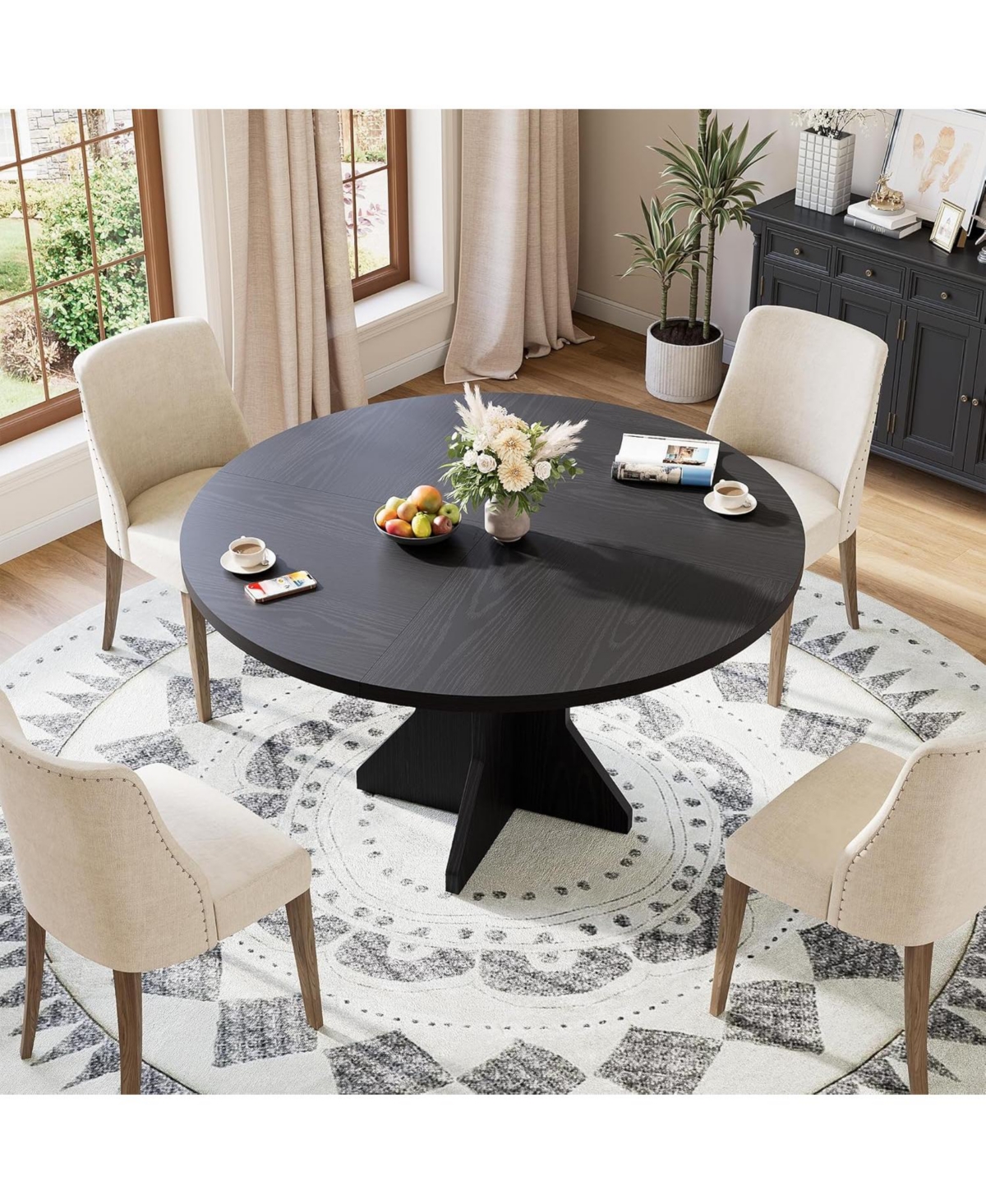 Gaomon Round Dining Table for Circle Kitchen Dinner with Sturdy Pedestal Base, Small Spaces Dinning Room Furniture Living