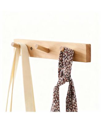 Hickory Wood Wall Coat Rack, Space-Saving, Easy to Install