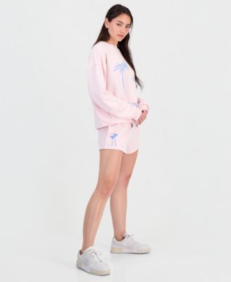 Juniors' Beaded Graphic-Print Sweatshirt & French Terry Shorts 