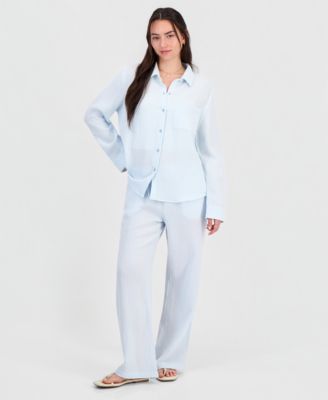 Juniors' Cotton Gauze Shirt & Drawstring Beach Pants