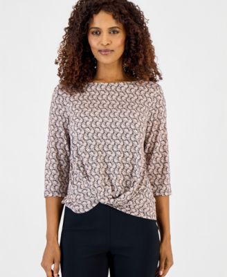 Women's Printed Boat-Neck Twist-Front Top