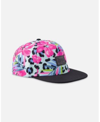 Baby Girls Cap Blue Floral and Leopard Print