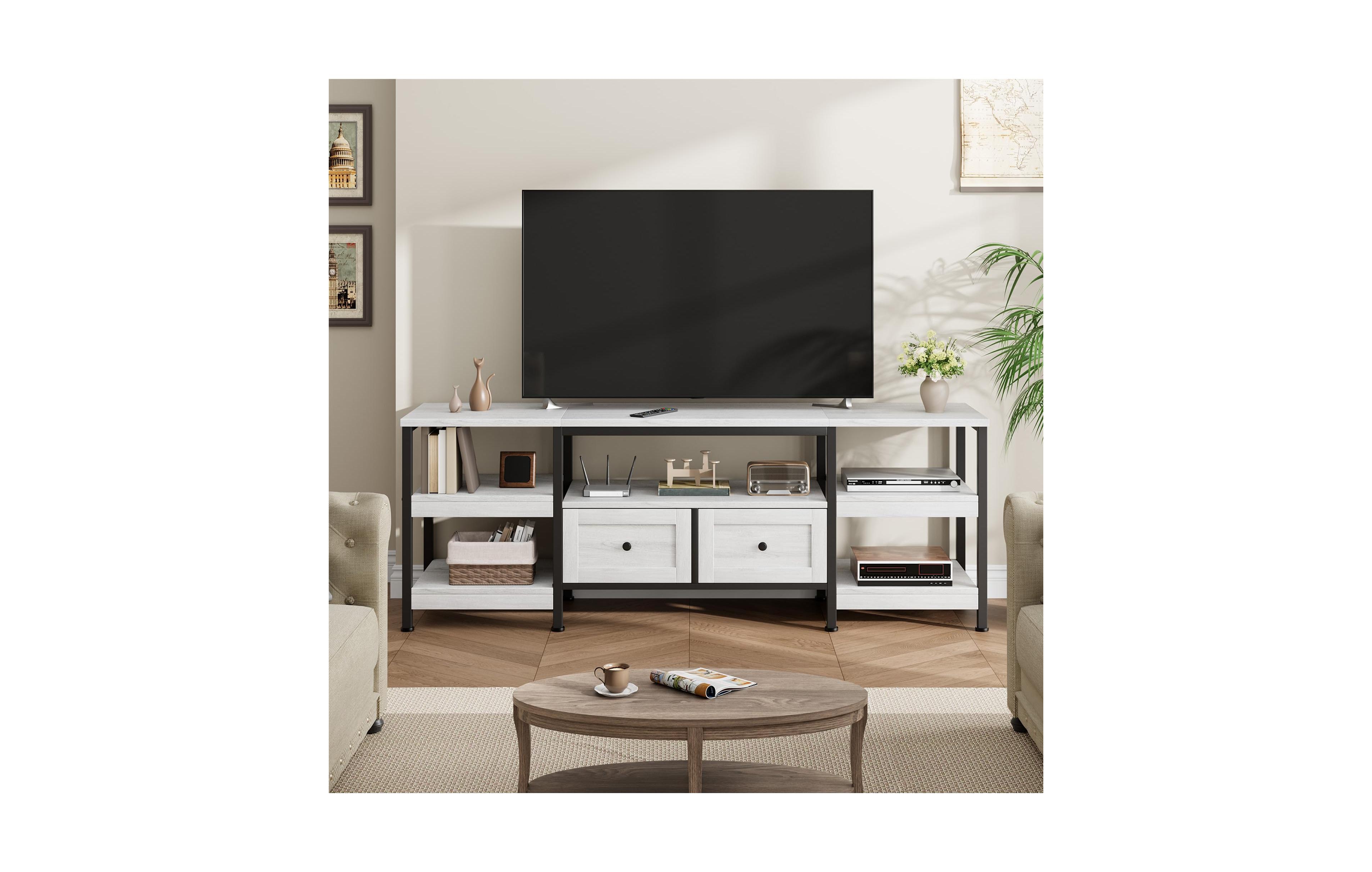 gaomon 71" Industrial Tv Stand with 2 Drawers, Entertainment Center with Open Storage Shelves