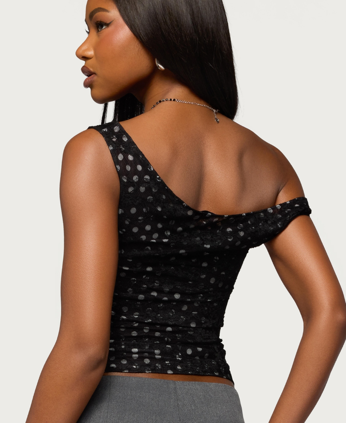 Edikted Women's Off Shoulder Lace Polka Dot Top