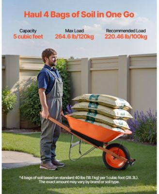 Traditional One-Wheel Wheelbarrow with 5 Cu.Ft Capacity