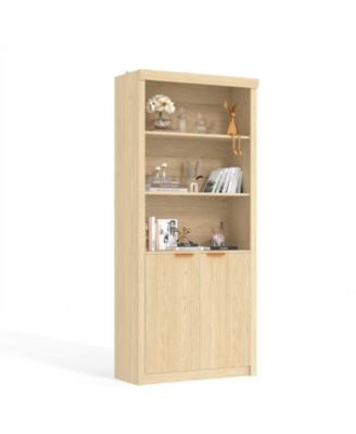 5-Tier Bookcase with Storage Cabinet & Adjustable Shelf, Mid-Century Modern Display Bookshelf for Home Office or Living Room
