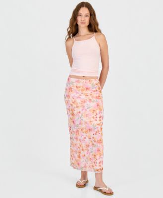 Juniors' Printed Mesh Maxi Skirt