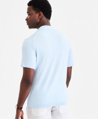 Men's Short-Sleeve Linen and Cotton Button Sweater Polo Shirt