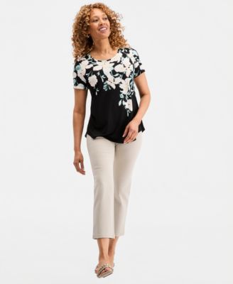 Women's Printed Scoop-Neck Short Sleeve Top