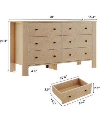 Natural Oak 6 Drawer Dresser for Bedroom, Modern Wide Dresser Organizer with Storage Drawers, Wooden Chests of Drawers for Bedroom