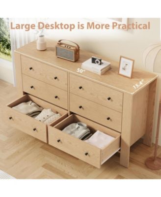 Natural Oak 6 Drawer Dresser for Bedroom, Modern Wide Dresser Organizer with Storage Drawers, Wooden Chests of Drawers for Bedroom