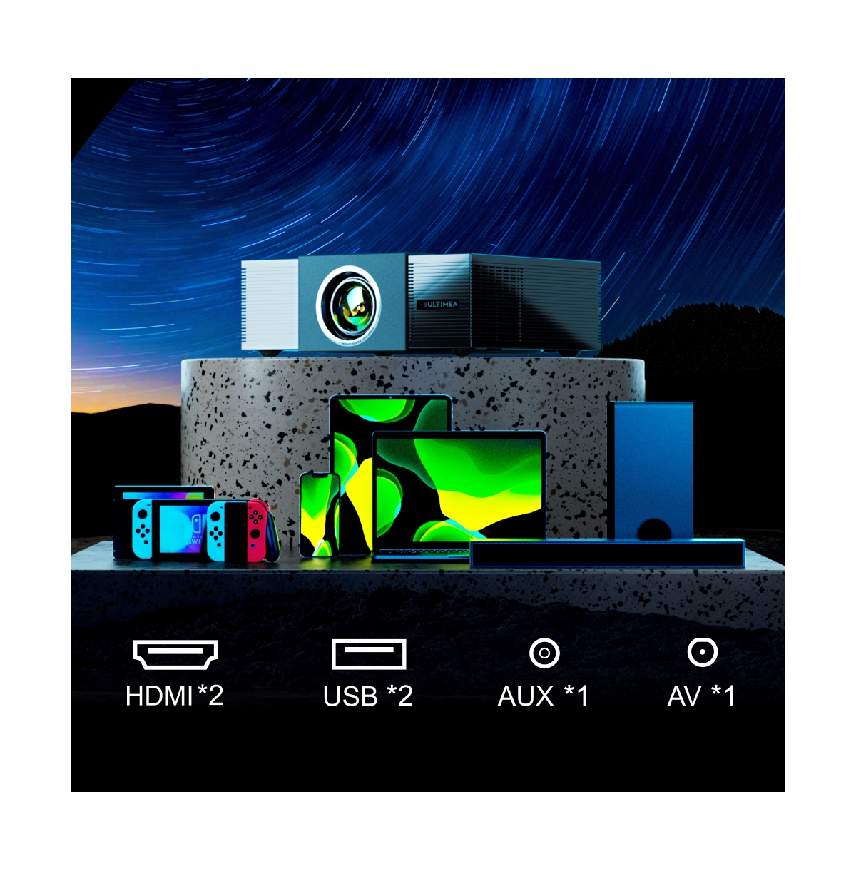 Ultimea Projector 4K Decoding 900 Ansi Lumens, 6D Keystone, Full Hd Native 1080P Projector Home Cinema, WiFi and Bluetooth 5.3 Proyector, Apollo P60