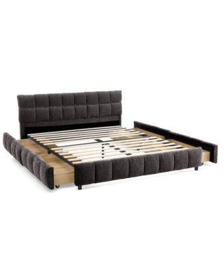 Queen Upholstered Bed Frame with Headboard and Storage Drawer, Chenille Fabric Queen Size Platform Bed with Solid Frame, No Box Spring Needed