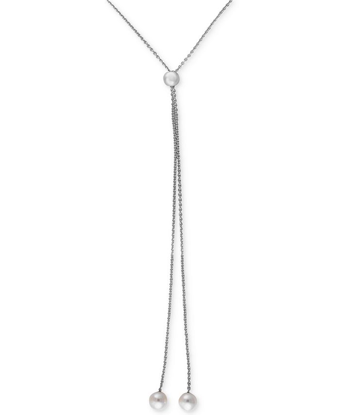 LES POULETTES JEWELS Necklace - Steel Cable With 2 Cultured Freshwater Pearls (9mm), Silver Clasp