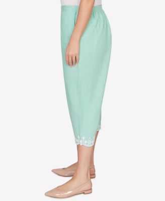 Plus Size Caribbean Blues Eyelet Embroidered Cuff Capri Pants