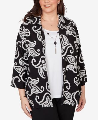 Plus Size Crowd Pleaser Paisley Embroidered Two In One Top with Necklace