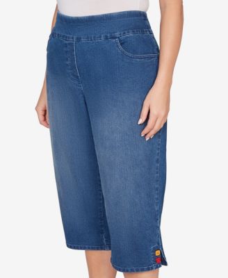 Plus Size Port Side Colored Button Super Stretch Denim Capri Jeans
