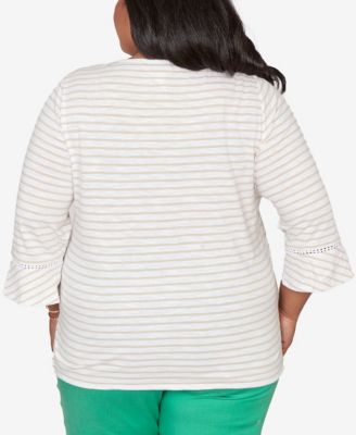 Plus Size Resort Living Parrot Stripe Embroidered Top