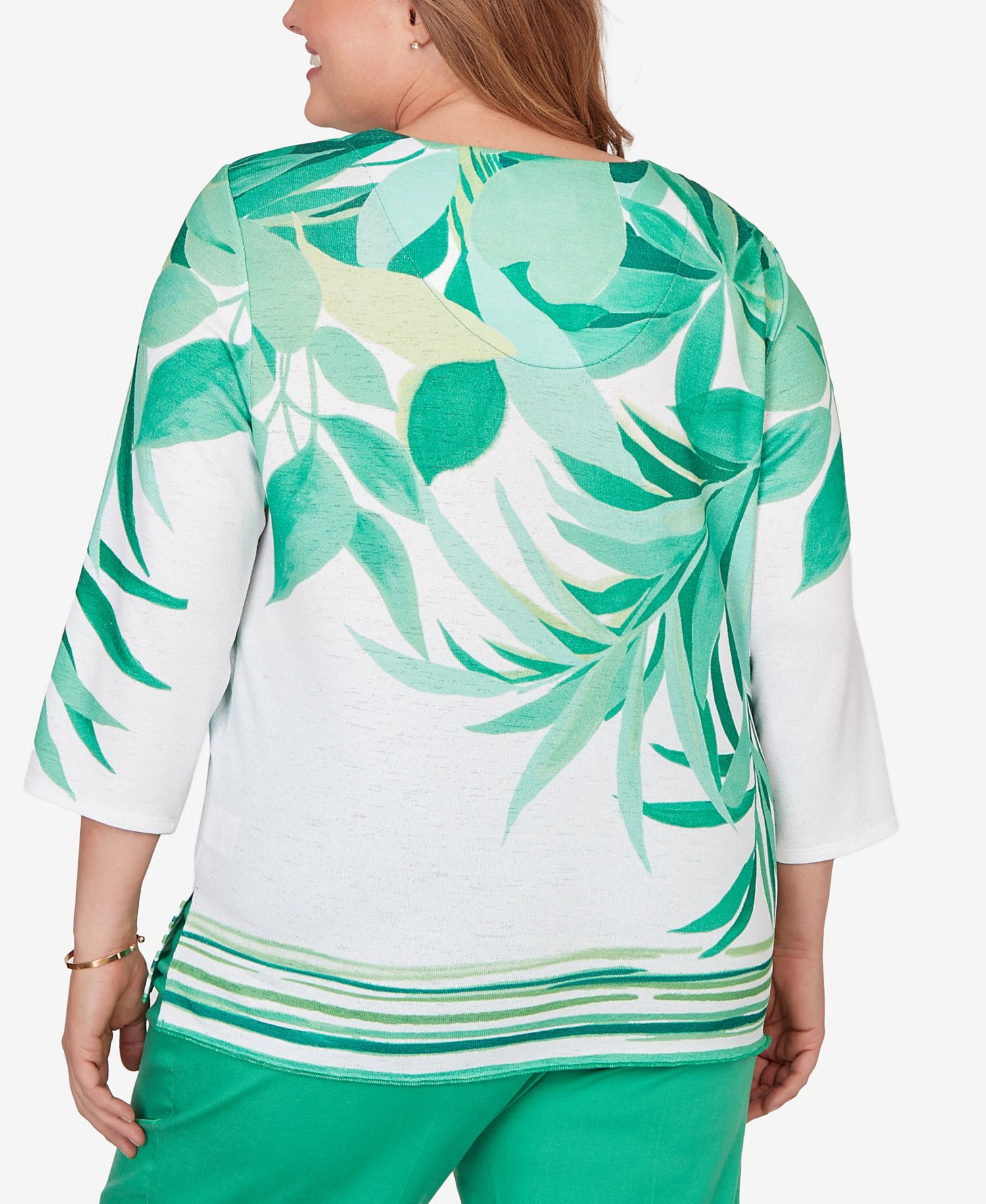 Plus Size Resort Living Artisan Leaf Bordered Top