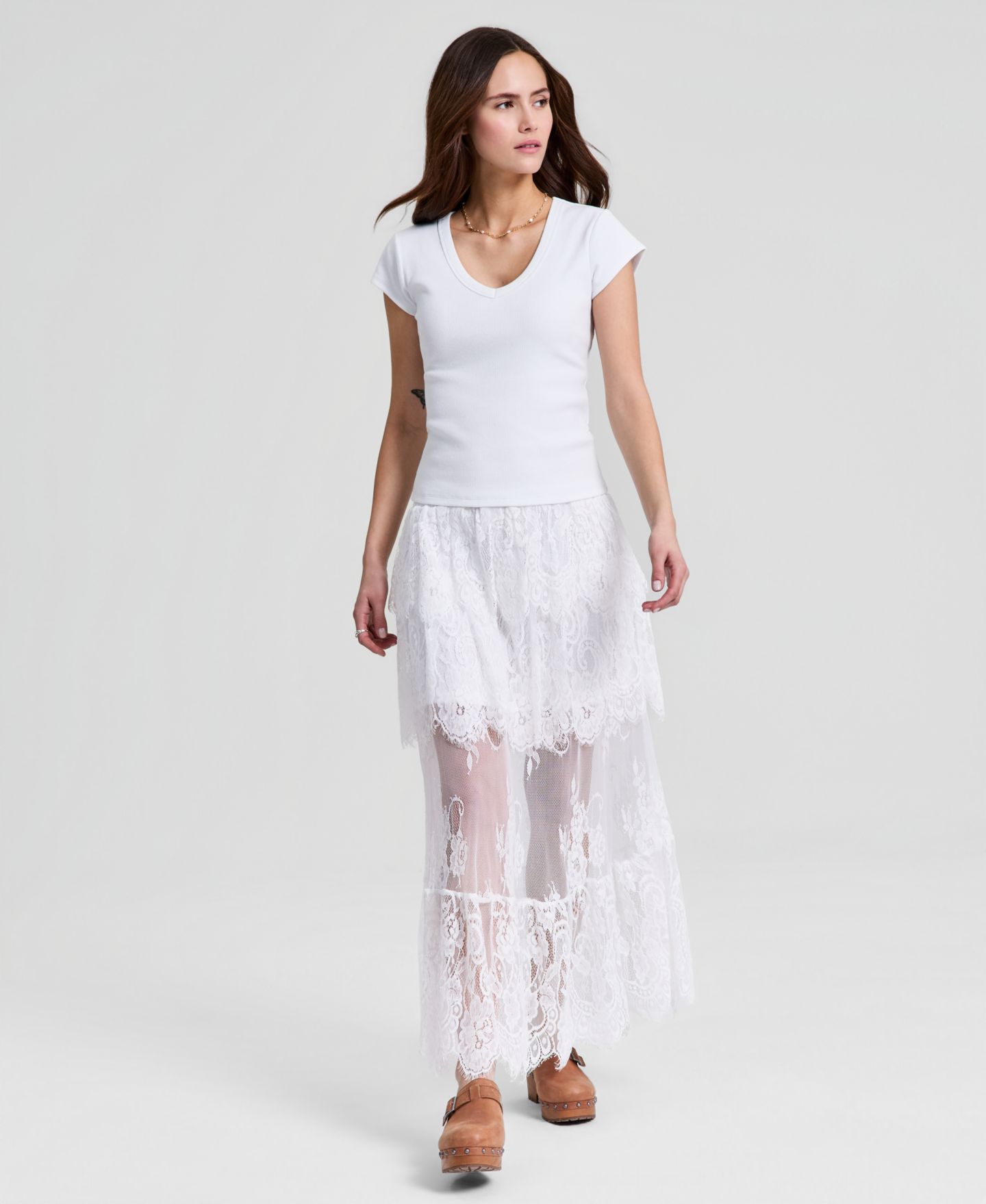 Женская юбка And Now This Lace Tiered Maxi, цвет: Яркий белый — фото 1