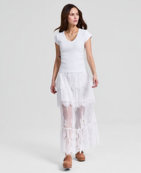 Женская юбка And Now This Lace Tiered Maxi, цвет: Яркий белый