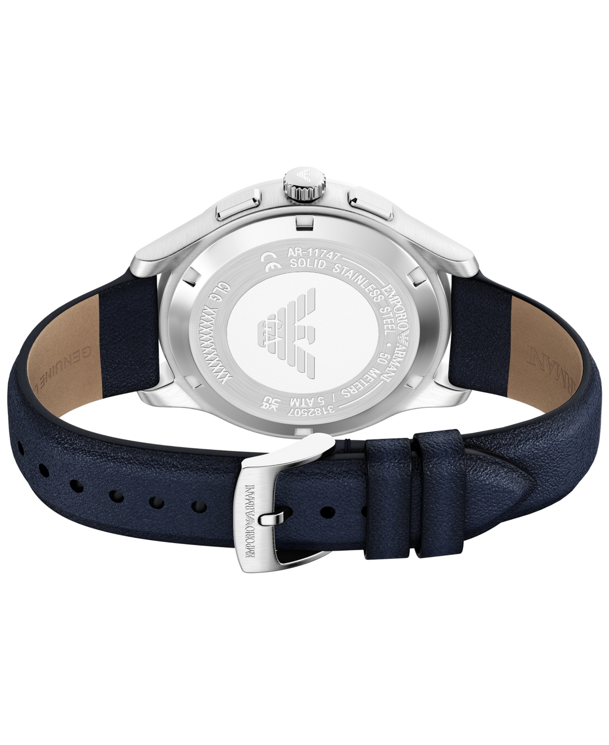 Emporio Armani Men's Quartz Chronograph Blue Leather Watch, 42mm