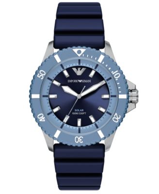 Men's World Explorer Solar Three Hand Blue Silicone Watch, 42mm