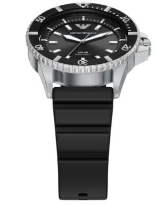 Men's World Explorer Solar Three Hand Black Silicone Watch, 42mm