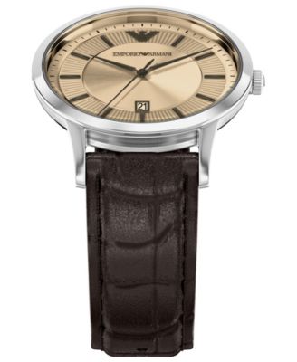 Men's Quartz Three-Hand Brown Leather Watch, 43mm