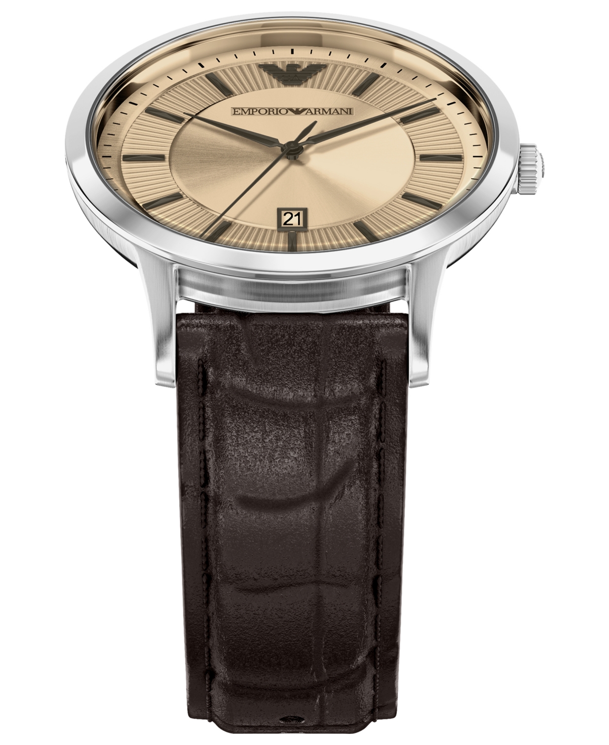 Emporio Armani Men's Quartz Three-Hand Brown Leather Watch, 43mm