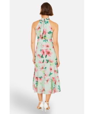 Women's Floral Halter Neck Midi Dress