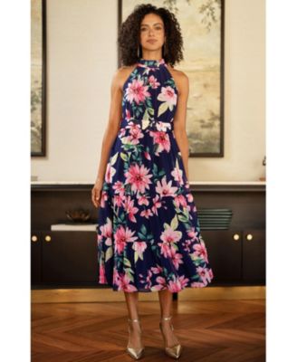 Women's Floral Halter Neck Midi Dress